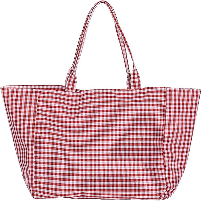 Canvas Tote Bag for Women, Checkered Shoulder Bag,Perfect for Travel, Weekend Getaway Reusable Sh... | Amazon (US)