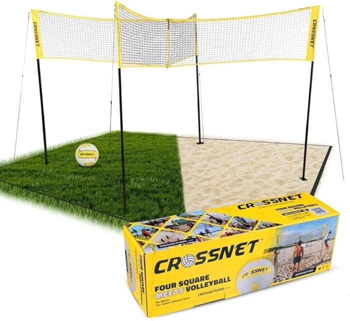 CROSSNET Quick Assemble 4 Square Volleyball Game Set for Adults and Kids with Volleyball Net, Bac... | Amazon (US)