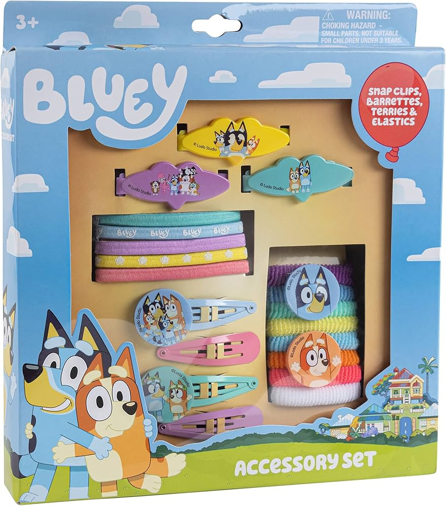 Luv Her Bluey Girls 20 Piece Accessory Set with 3 Barrettes, 4 Snap Hair Clips, 5 Elastics and 8 ... | Amazon (US)