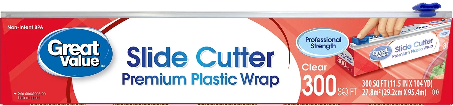 Great Value Slide Cutter Clear Premium Plastic Wrap, 300 sq ft - Walmart.com | Walmart (US)