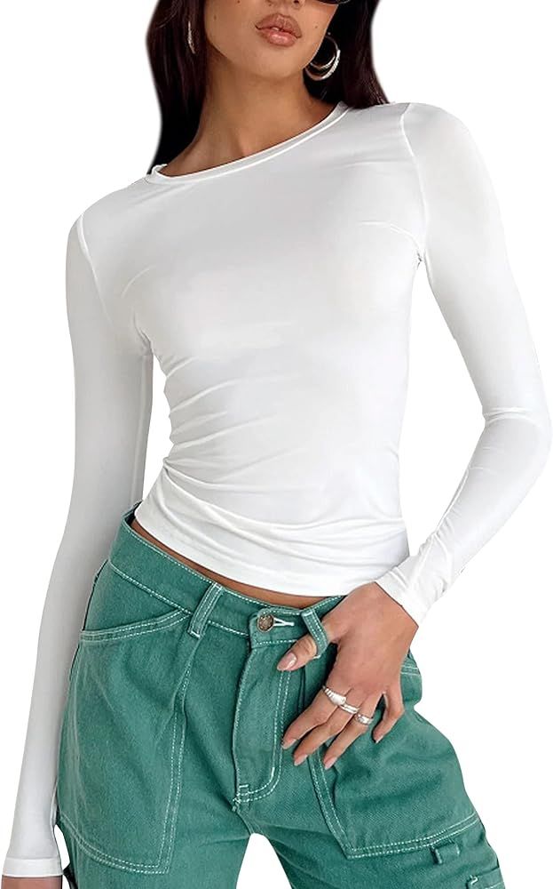 KAMISSY Women’s Workout Long Sleeve Yoga Basic Tee Shirt Casual Round Neck Slim Athletic Runnin... | Amazon (US)