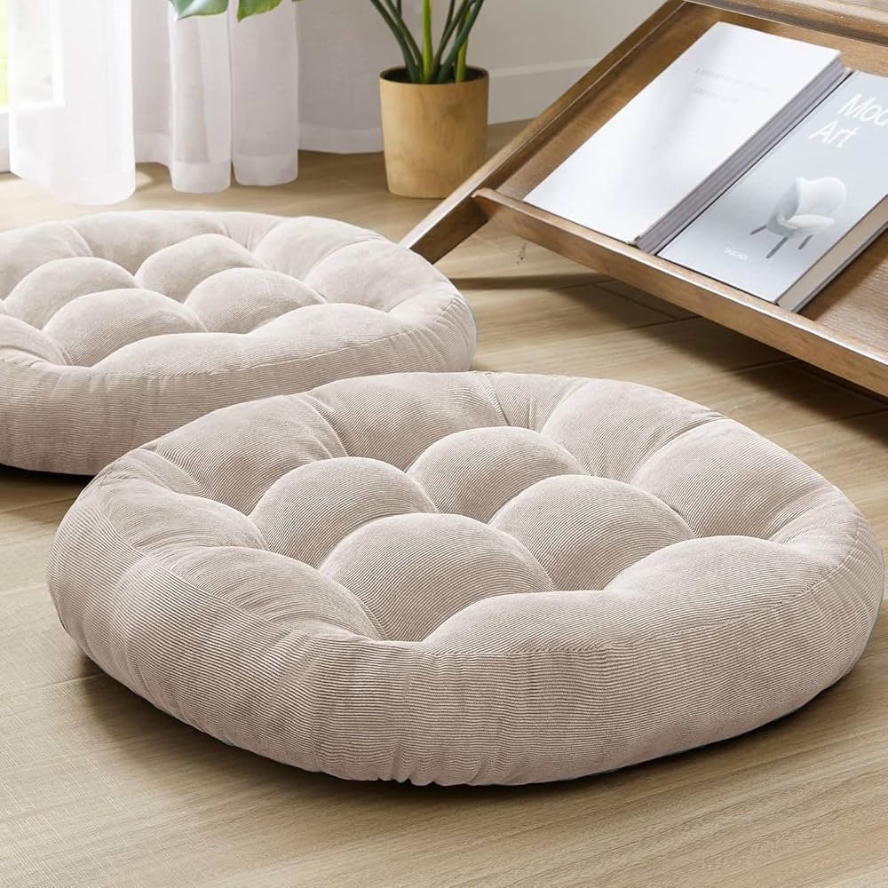 Meditation Floor Pillow Set of 2, Round Large Pillows Seating for Adults, Tufted Corduroy Floor C... | Amazon (US)
