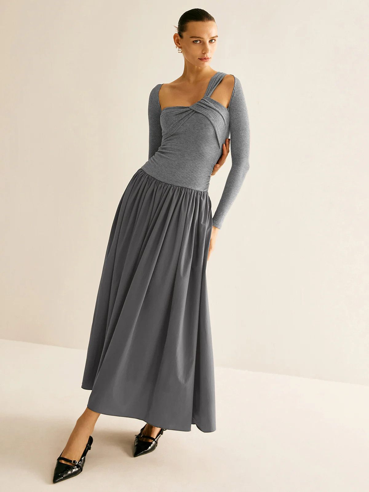 Asymmetrical Chic Panel Pleated Dress | Commense