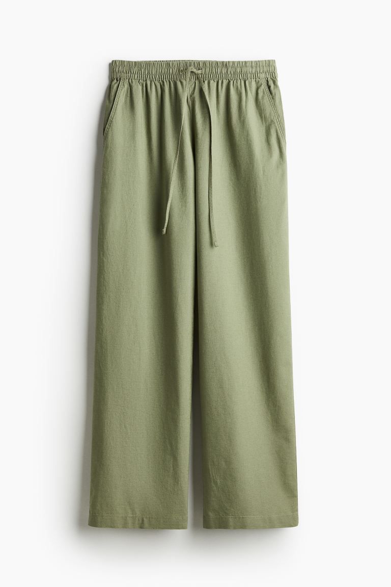Linen-blend Pants - Khaki green - Ladies | H&M US | H&M (US + CA)