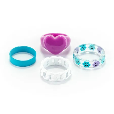 Claire s Women s Heart Daisy Resin Rings Set Ring Size 8/9 Large/Extra Large 4 Pack 70253 | Walmart (US)