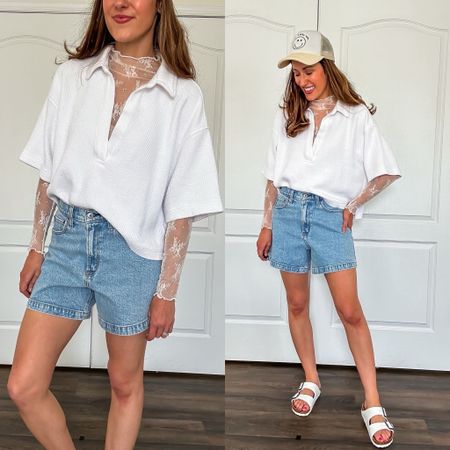 Summer outfit with white Birkenstock sandals 🤍

Jean shorts from Abercrombie// aerie polo sweatshirt on sale // Amazon white lace top for layering // sandals for summer // date night outfit  // sandals and shorts // outfit for summer // denim dad shorts 

#LTKSeasonal #LTKShoeCrush #LTKSaleAlert
