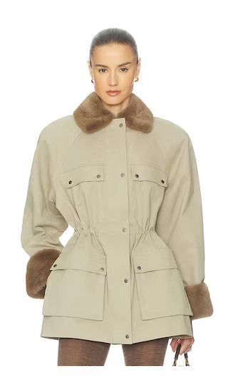 The Balmoral Jacket With Faux Fur Trim in Khaki | Revolve Clothing (Global)
