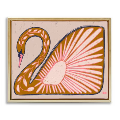 Stupell Industries Boho Patterned Swan Floating Frame Canvas Art, Gold, 21" x 17" | Target