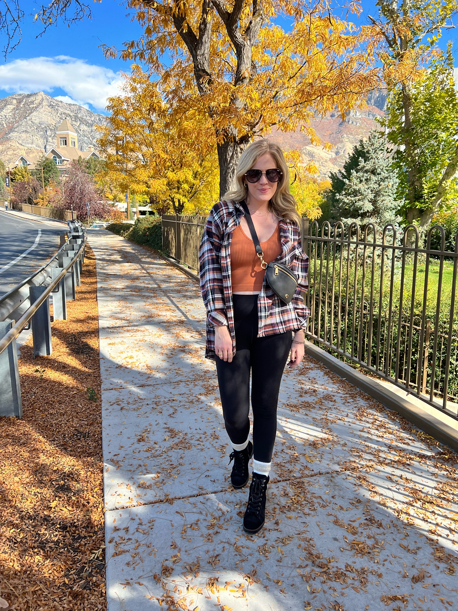 Causal fall look 
Chelsea boots 
Aerie black leggings
Plaid shirt 
Plaid shacket
FP rib tank 
Fanny pack 
Black leather coach bag 
Quay sunglasses 
Crew socks 
Boot socks 

#LTKsalealert #LTKitbag #LTKfindsunder50