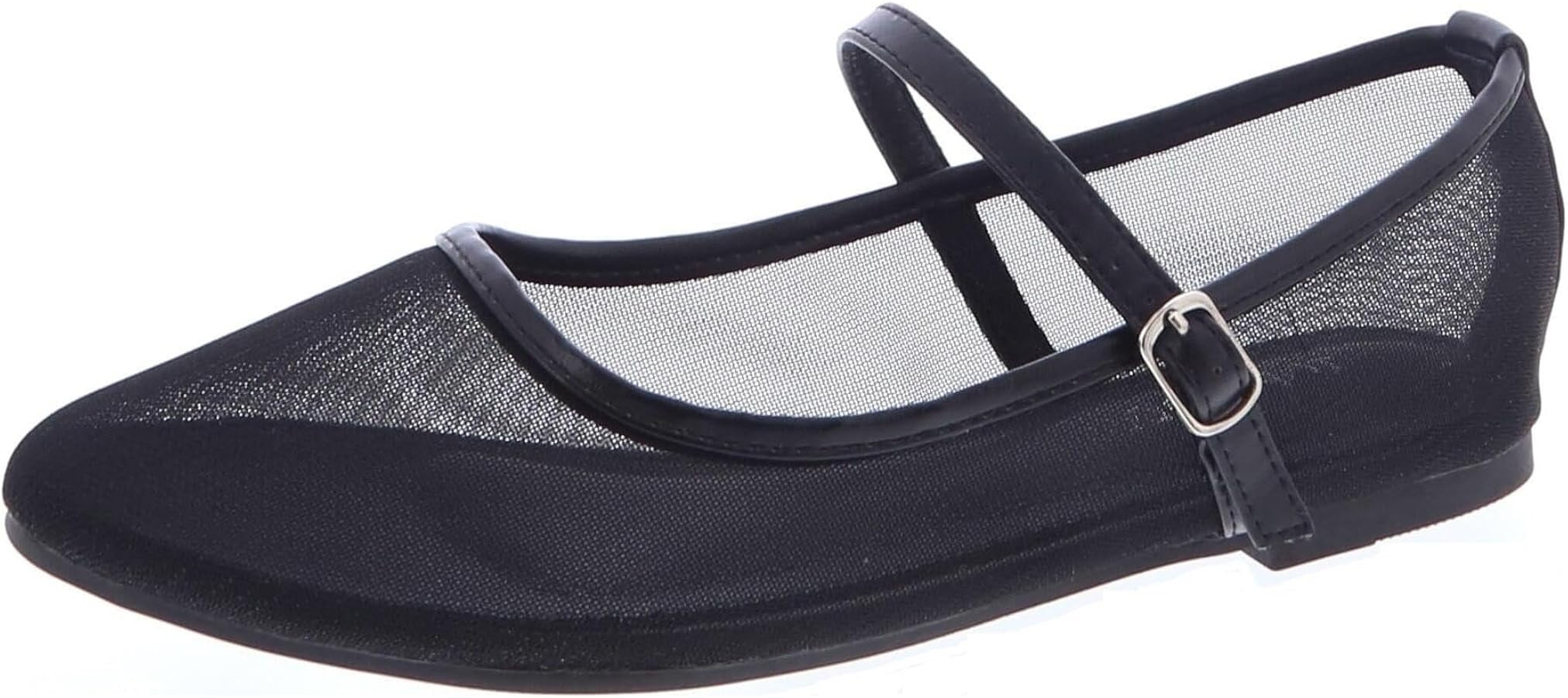 TruFox Women's Mesh Ballet Flats Buckle Strap Comfortable Ballerina Shoes Flats | Amazon (US)