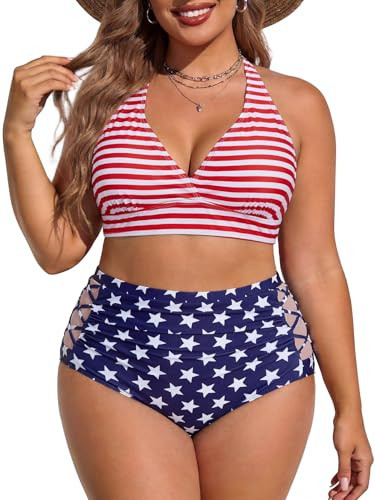 Womens Plus Size 4th of July Bikini Swimsuits USA Flag Bathing Suits Fourth of Fuly Patriotic Swim Suit Swimwear American Flag 14 Plus | Amazon (US)