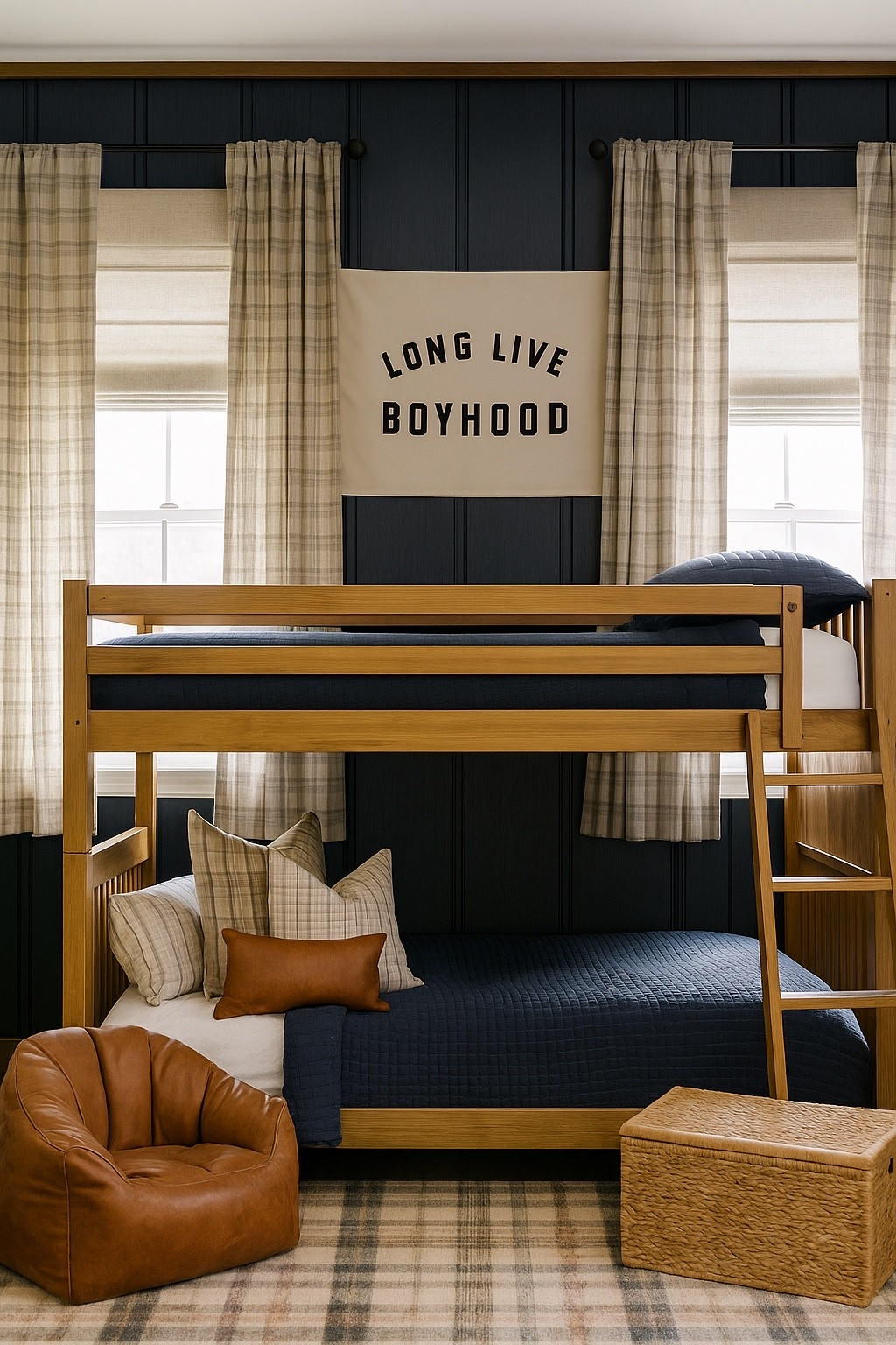 Bunk room, boy room, boy bunk room, lake house, bunk room at lake house, Ralph Lauren, boy, teenage boy, play room, plaid, moody, navy, in the navy, Sherwin Williams In The navy

#LTKKids #LTKFamily #LTKHome