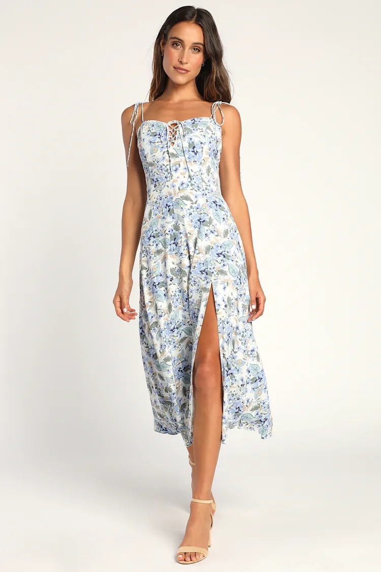 Garden Glamour White Floral Print Tie-Strap Midi Dress | Lulus (US)