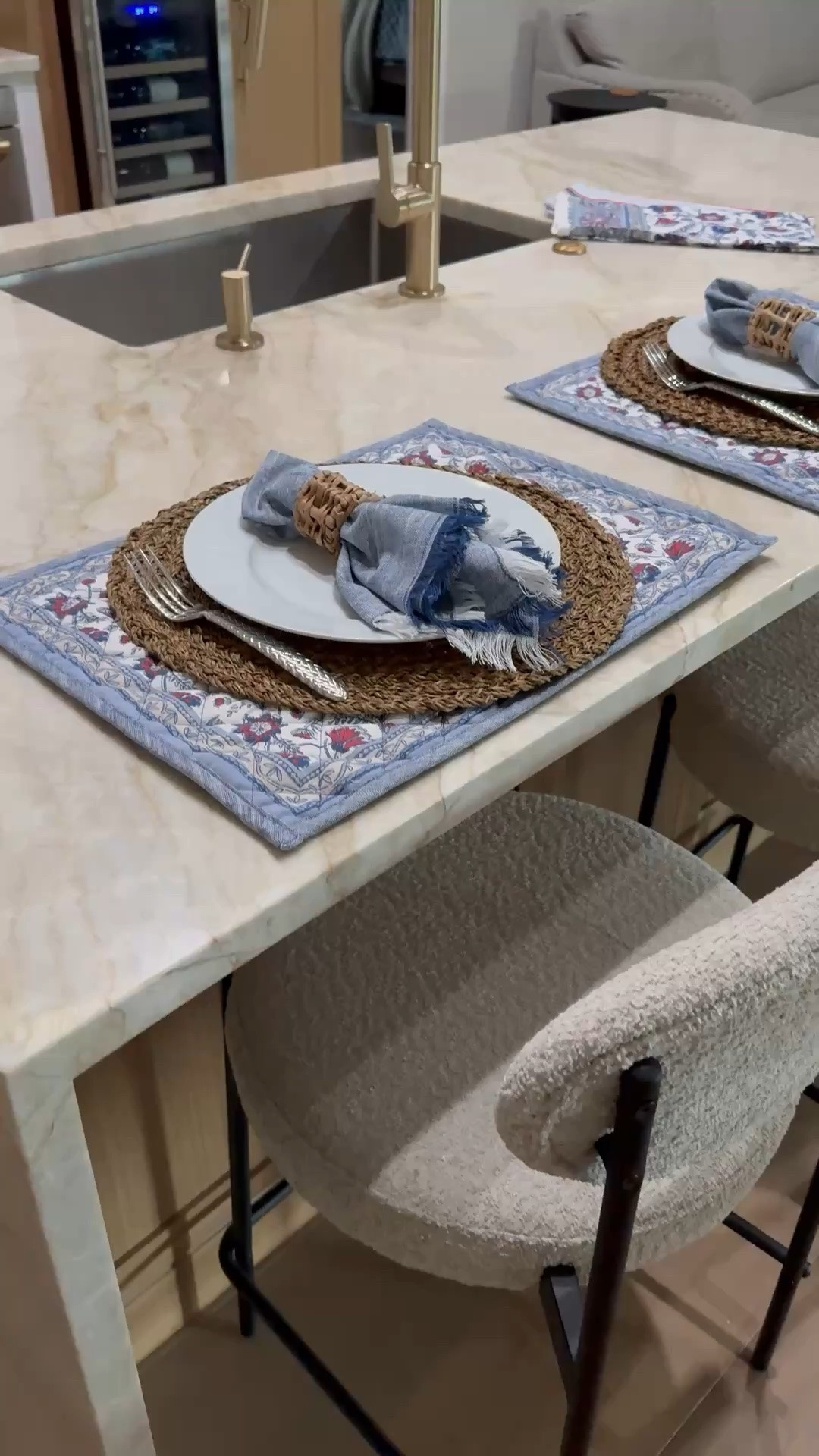 Kitchen island place setting.  These placemats are so cute and would be great for Fourth of July Home entertaining. ￼kitchen decor

#LTKHome #LTKdayinmylife #LTKSeasonal