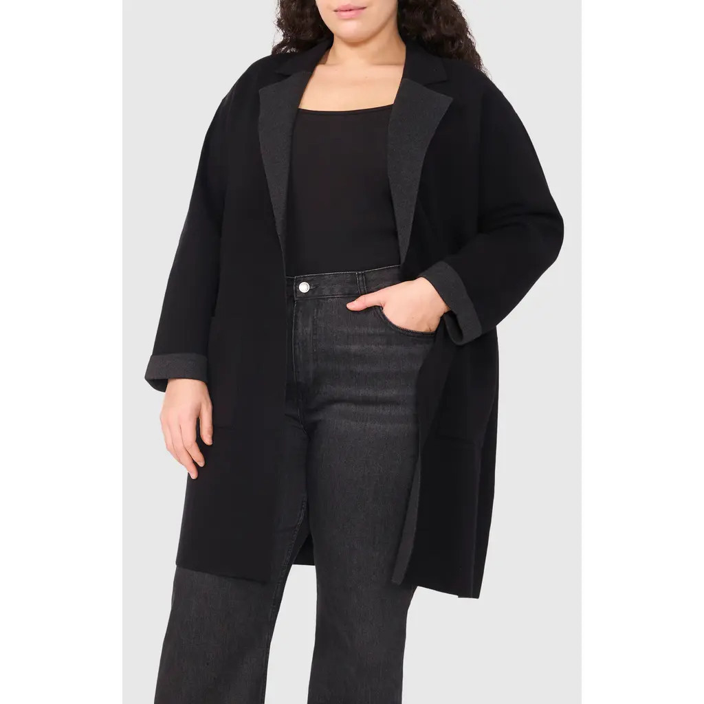 halogen(r) Lapel Long Cardigan in Rich Black at Nordstrom, Size 2X | Nordstrom