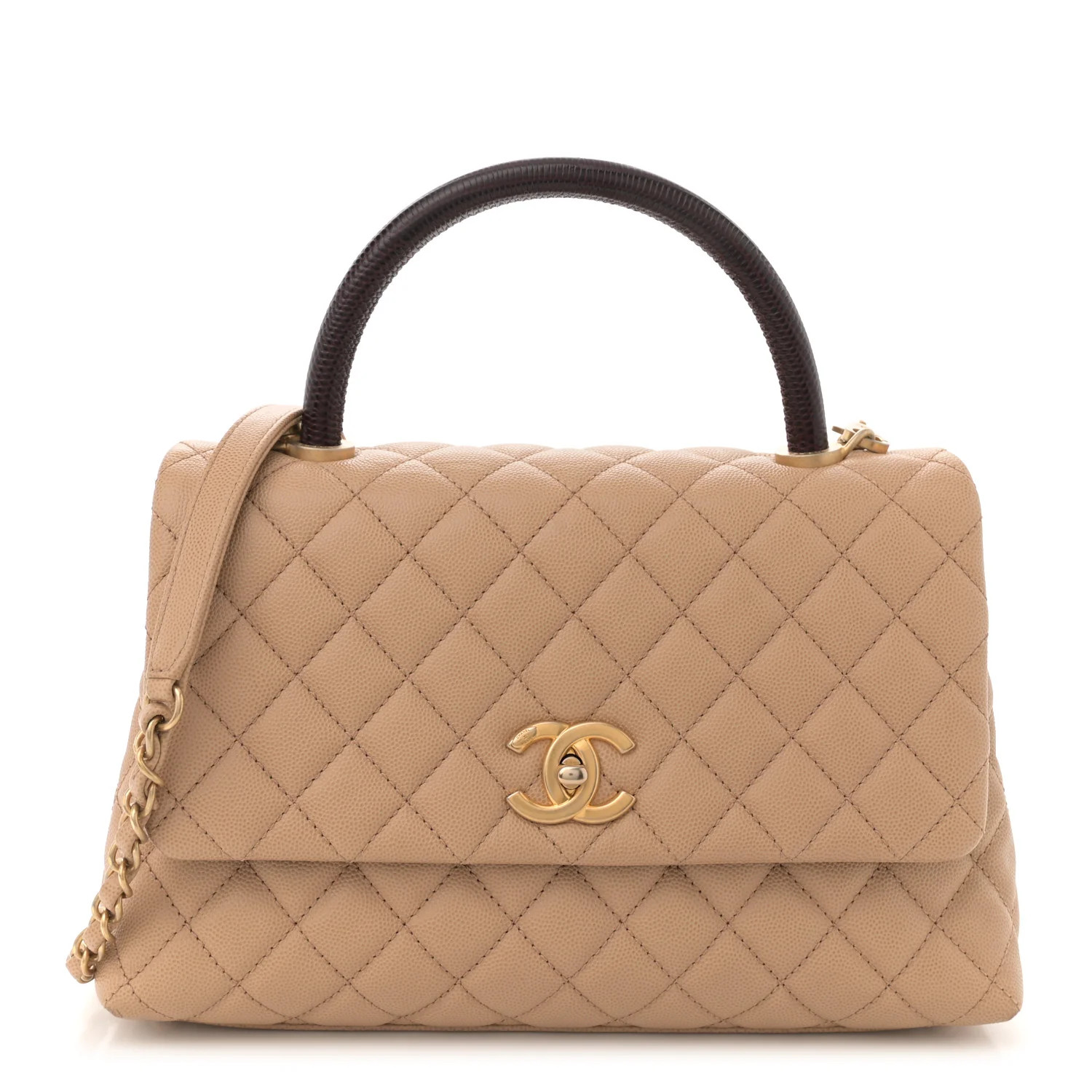 CHANEL Caviar Lizard Embossed Quilted Small Coco Handle Flap Beige | FASHIONPHILE | FASHIONPHILE (US)