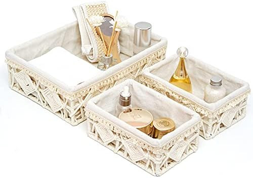 DUOER Macrame Storage Basket Boho Decor Baskets for Organizing Woven Decorative Basket for Counterto | Amazon (US)