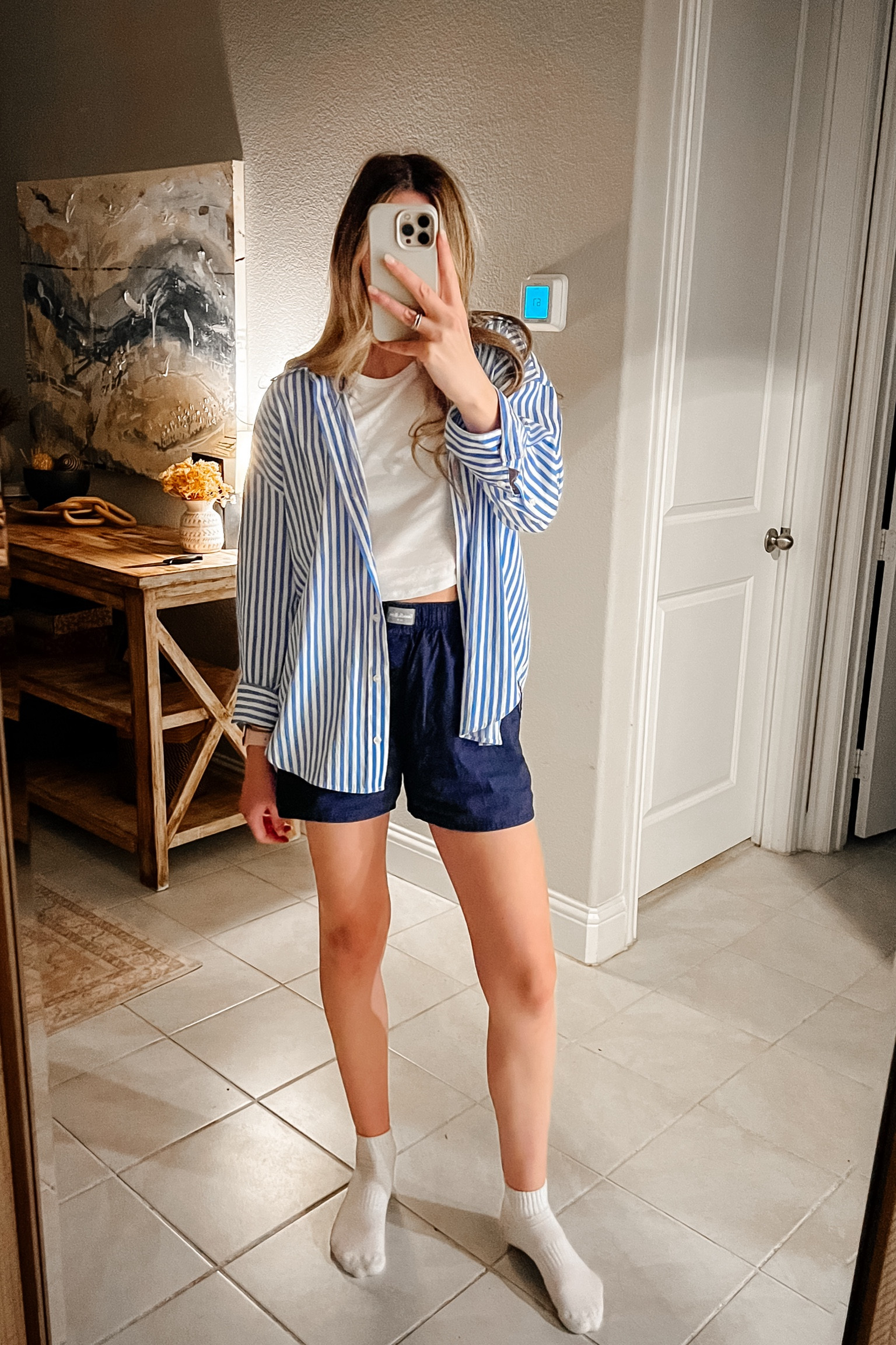 Here for the boxer shorts trend. So fun to style but also feel like I’m wearing pjs. Instead of spending $30-$40 on 1 pair, these boxers are the cutest patterns and have a button front. 20% off for the Target spring sale. Boxers I sized up to a medium. Shirt is zara striped poplin shirt 2930/144 wearing a small 



Mom style
Casual outfit
Running errands
Spring style 
Cool girl trend outfit 
Button down outfit 
Boxers outfit
Boxer shorts style

#LTKU #LTKsalealert #LTKstyletip