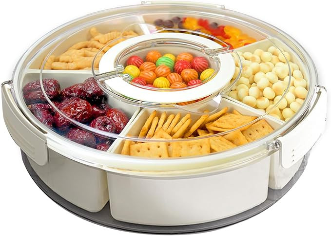 Fruit Tray Veggie Platter - 12 Inchs Snackle Box Container, Round Snack Tray, Divided Serving Tra... | Amazon (US)