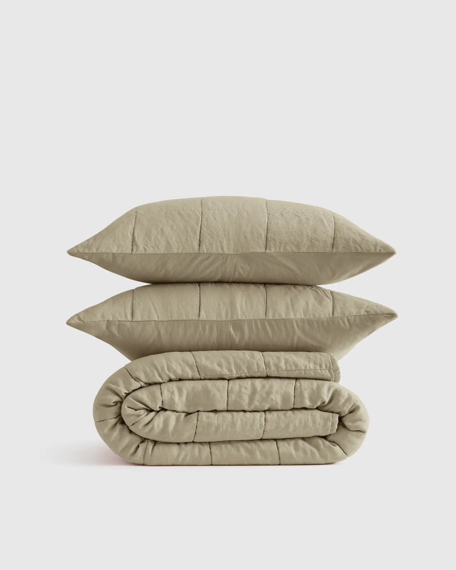 Lightweight European Linen Box Quilt Set  in Willowleaf | Quince