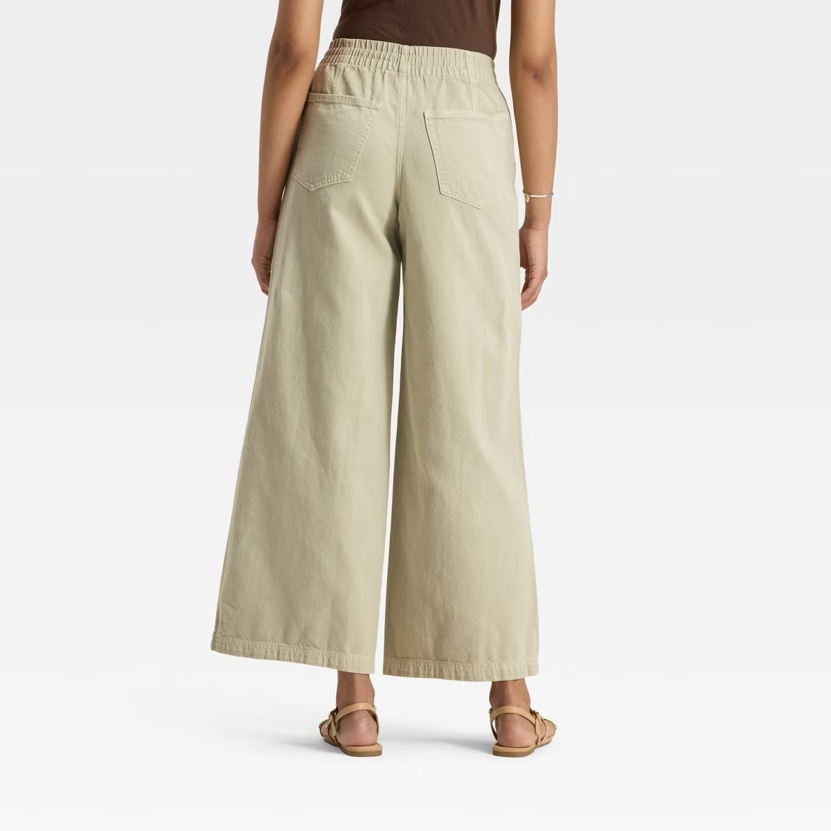 Women's High-Rise Drawstring Wide Leg Relaxed Fit Beach Pants - Universal Thread™ Khaki Green S | Target