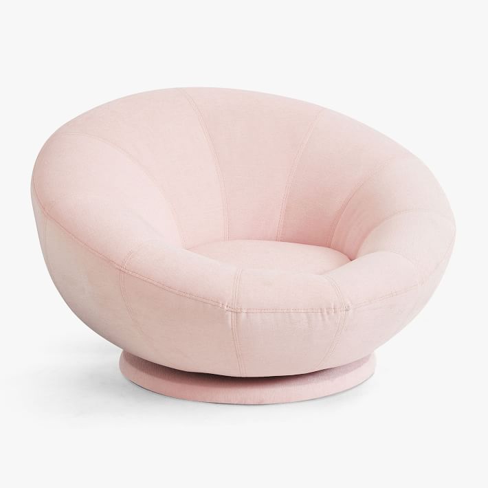 Chenille Washed Blush Groovy Swivel Chair | Pottery Barn Teen