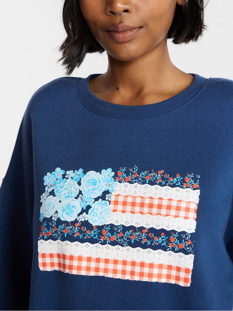 No Boundaries Boxy Graphic Sweatshirt with Long Sleeves, Women's XXS-XXL | Walmart (US)