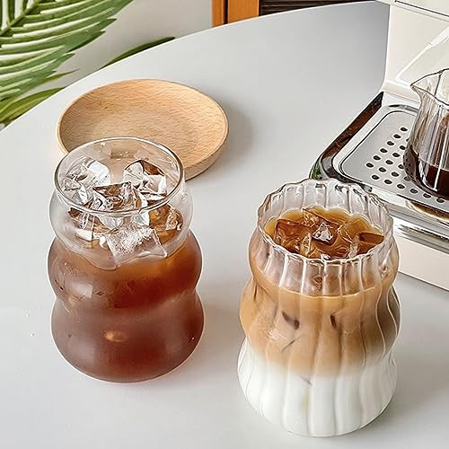 Nirvany 2 Pcs Ribbed Glass Cups, 18 Oz Vintage Drinking Glassware with Wave Shape Design, Bubble Cups for Iced Coffee, Juice, Beverage, Milk, Cocktails, Bubble Tea, and More | Amazon (US)