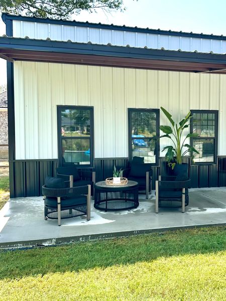 My black modern patio furniture by BH&G. It’s my fave and the chairs are big and wide. Walmart patio furniture, half moon patio chairs, crate & barrel patio furniture, outdoor furniture, conversation set. 

#LTKstyletip #LTKhome #LTKSeasonal