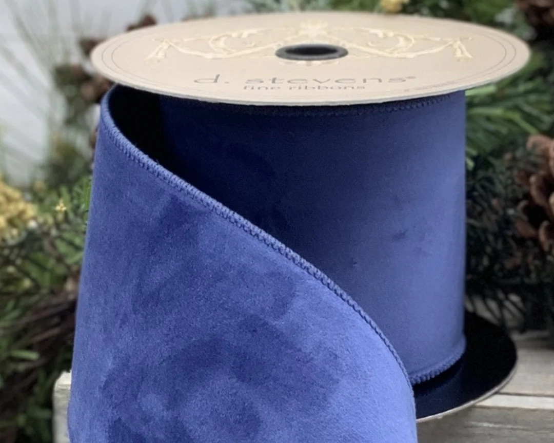Christmas Wired Ribbon 2.5 Blue Velvet Taffeta Back - Etsy | Etsy (US)