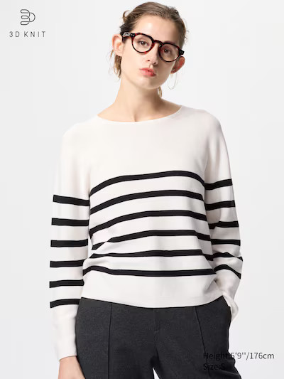 3D Knit Cotton Sweater | Striped | UNIQLO US | UNIQLO (US)
