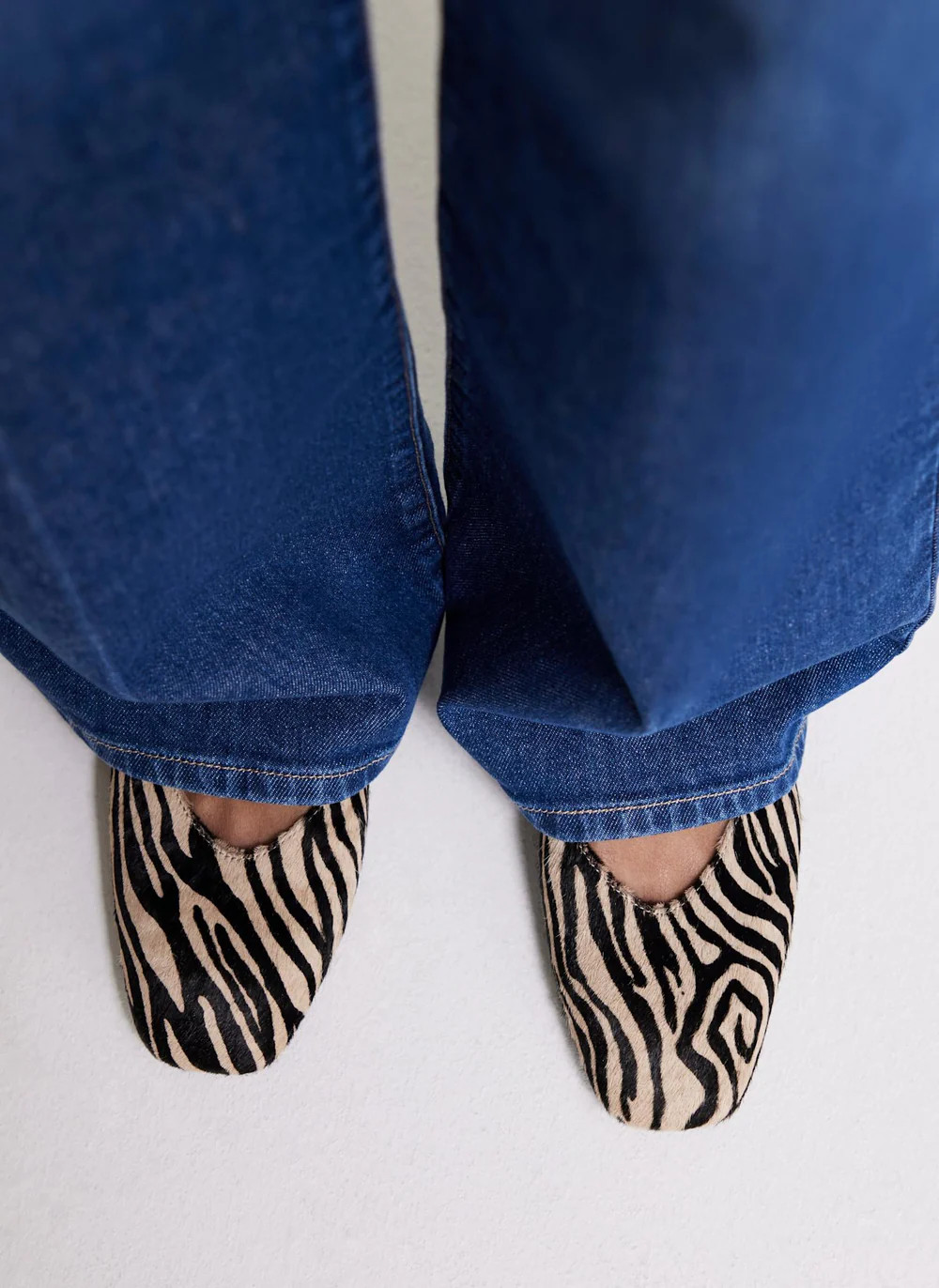 Codi Zebra Print Textured Flat Pumps | Mint Velvet