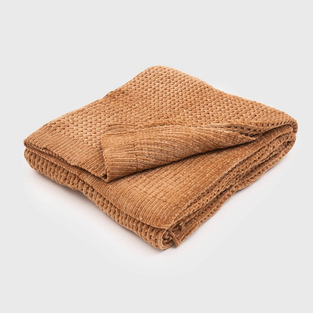 50""x60"" Shiny Waffle Chenille Knit Throw Blanket Orange - Evergrace | Target