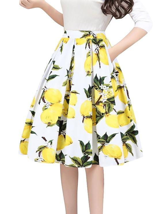 Tandisk Women's Vintage A-line Printed Pleated Flared Midi Skirts with Pockets | Amazon (US)