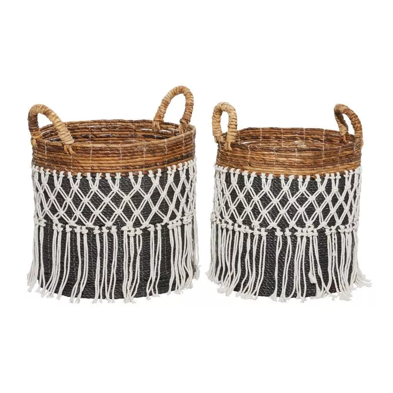 2pk Large Round Leaf Storage Baskets Natural/beige - Olivia & May