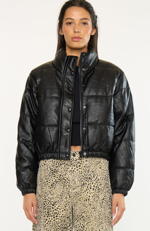 KanCan Taylor Cropped Faux Leather Puffer Jacket in Black at Nordstrom, Size Small | Nordstrom