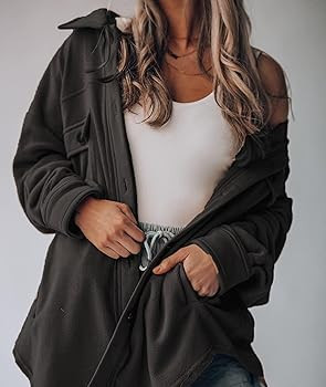 SOMTHRON Women's Fleece Cardigan Long Sleeve Oversized Shacket Sherpa Shirt Jacket Button Down La... | Amazon (US)