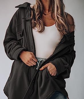 SOMTHRON Women's Fleece Cardigan Long Sleeve Oversized Shacket Sherpa Shirt Jacket Button Down La... | Amazon (US)