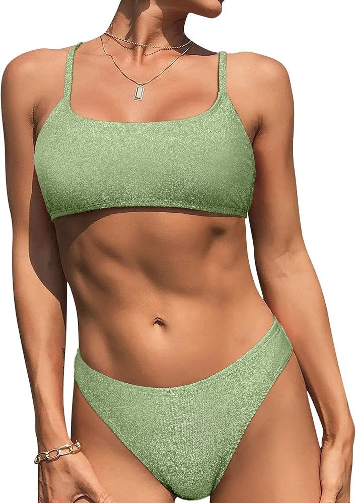 beautyin Women Sparkle Bandeau High Cut Bikini Swimsuits Two Piece Bathing Suit | Amazon (US)