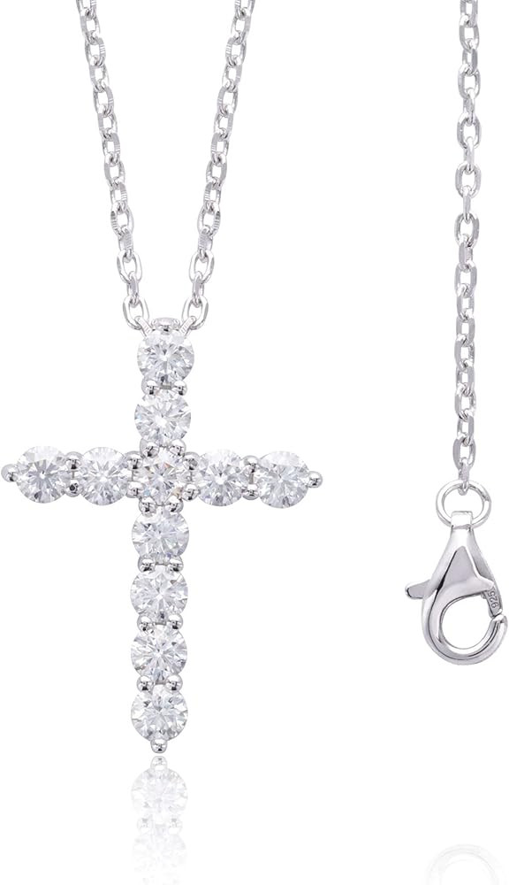 Ladylike Moissanite Cross Pendant Necklace for Women with 11 Pieces of 3mm D VVS1 Moissanites 18K... | Amazon (US)