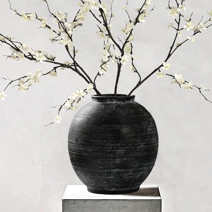 Large Black Ceramic Vase Home Decor, Round Farmhouse Table & Floor Vases Rustic Vintage Living Ro... | Amazon (US)