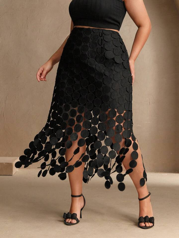 Anewsta Elegant Plus Size Korean Style Beaded Decorative Mini A-Line Skirt For Holiday, Festival, Party, Spring, Summer | SHEIN