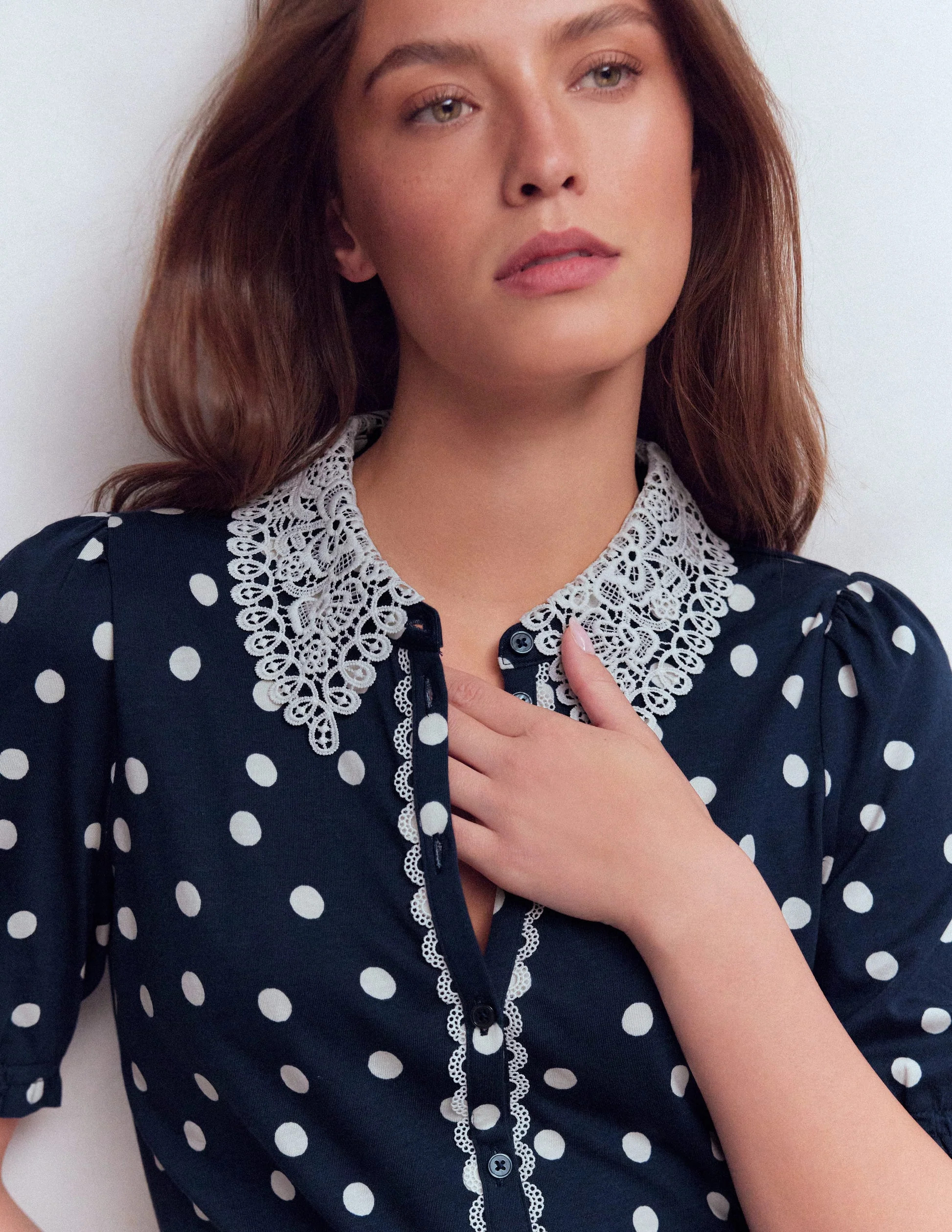 Nessa Broderie Collar Blouse-Painted Dot Spaced | Boden UK