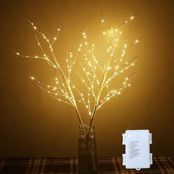 AMARS 2 Pack Pre Lit Lighted White Birch Tree Branches with Timer, Battery Operated Branch Lights... | Amazon (US)