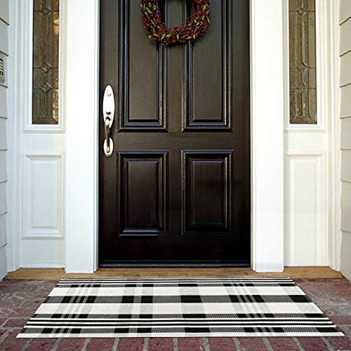 Amazon.com: Buffalo Plaid Outdoor Rug Runner Doormat, Collive Black/White Cotton Woven Checkered ... | Amazon (US)