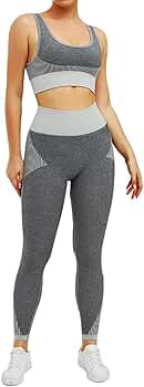 Jetjoy Exercise Outfits for Women 2 Pieces Ribbed Seamless Yoga Outfits Sports Bra and Leggings S... | Amazon (US)