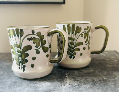 Vintage Italian Floral Coffee Cup Mugs Green Set of 2 Stoneware Italy Organic  | eBay | eBay US