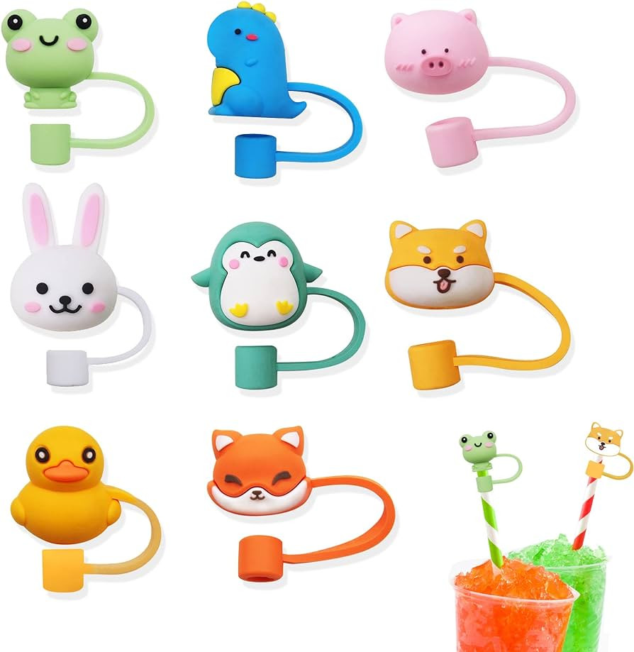 pasezenn 8Pcs Animals Straw Tips Cover\uff0cReusable Straw Covers Cap Dustproof Straw Cover Plugs... | Amazon (US)