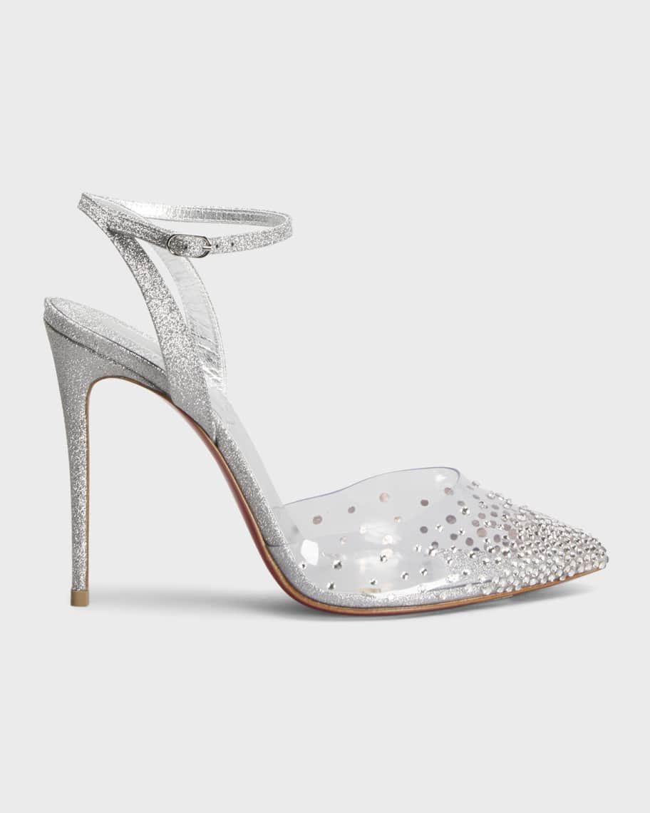 Christian Louboutin Spikaqueen Crystal Glitter Ankle-Strap Red Sole Pumps | Neiman Marcus