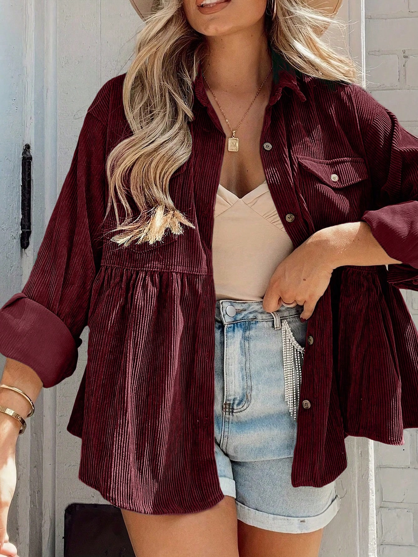 SHEIN Essnce Women Spring Autumn Solid Color Drop Shoulder Long Sleeve Loose Cute Doll Shirt | SH... | SHEIN